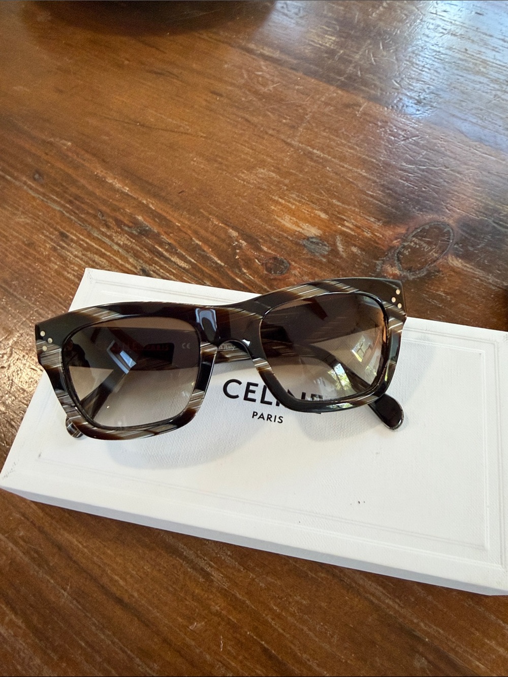 Celine Brown Tortoiseshell Square Sunglasses with case and gift box